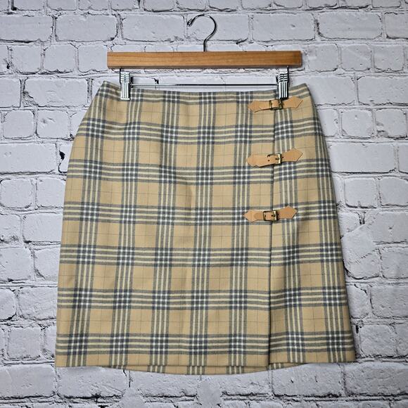 Vintage Rena Rowan Petite Plaid Wrap Style 100% Pure New Wool Skirt Size 10P - Picture 1 of 8